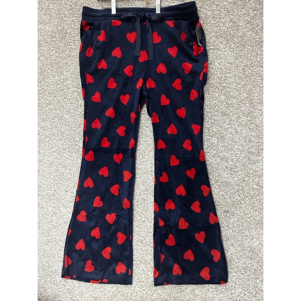Torrid Super Soft Sleep Navy Velour Red Hearts Bootcut Pants Size 1XL